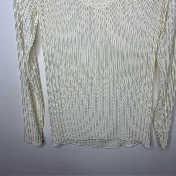 FREE PEOPLE Ribbed Long Sleeve Bone Color Blouse Top - Picture 7 of 13